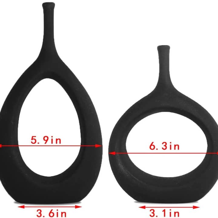 Kimisty Designs – Vaso por atacado – Conjunto elegante 2 Vasos de Botão de Cerâmica Preta Modern Flower Vase Duo3