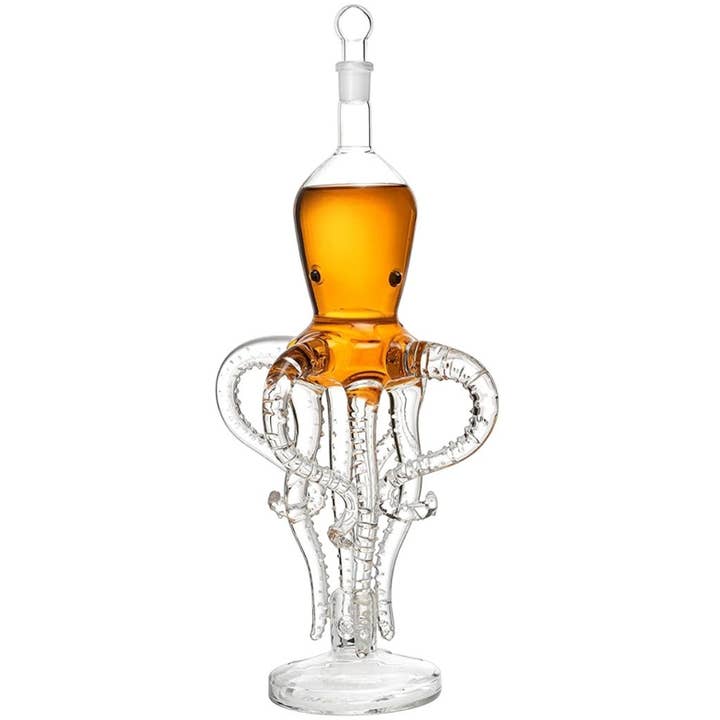 Tall Octopus Whiskey and Wine Decanter 500ml 16.5" H for wholesale by The Wine Savant / Khen Glassware