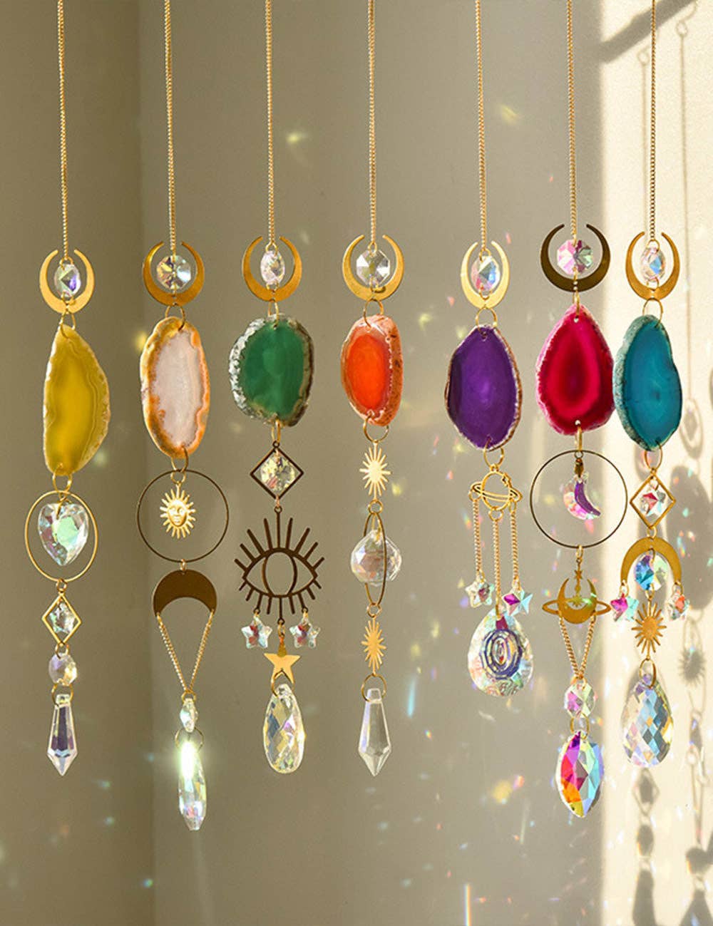Dipped Shop - Wholesale Suncatcher - Colorful Agate Sun Moon Crystal Suncatcher DP25D6879
