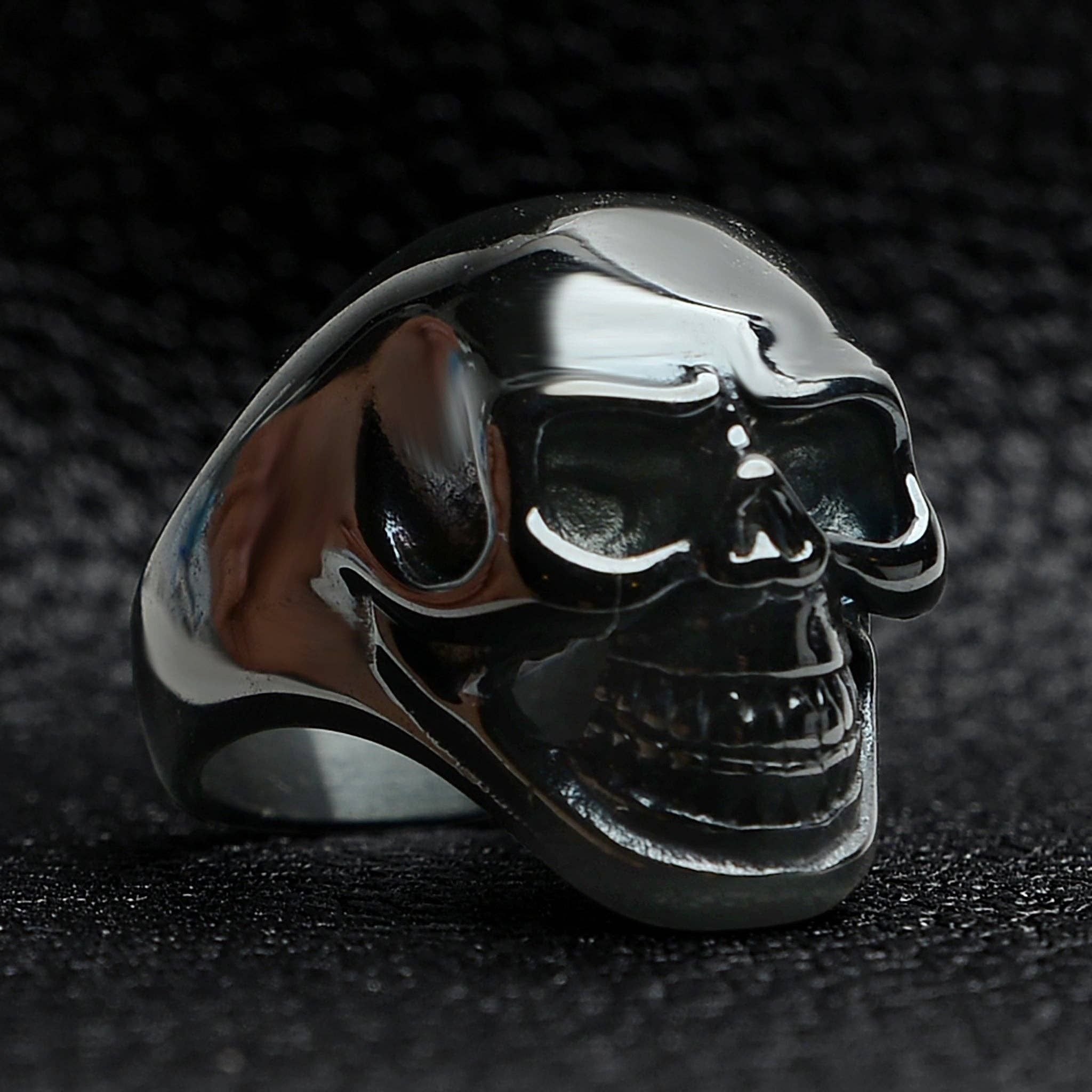 WJW - Wholesale Cocktail/Statement Ring - Black Grinning Skull Stainless Steel Ring1
