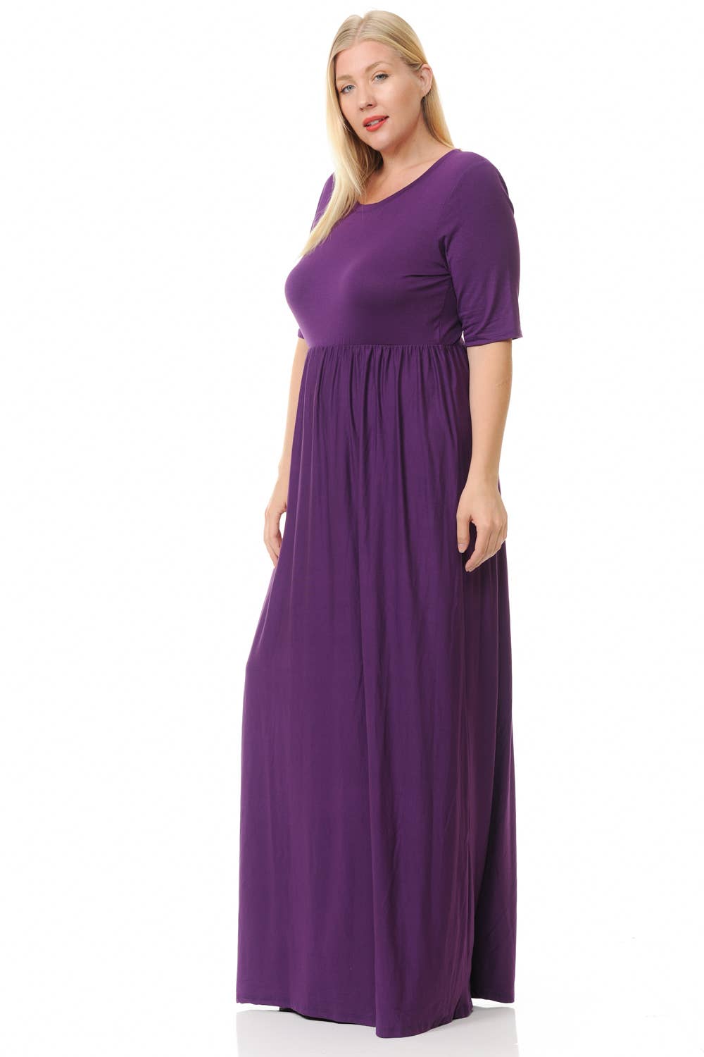 Viola Abito lungo taglie comode stile impero con tasche - CD43411C-PL in vendita all'ingrosso su Faire1