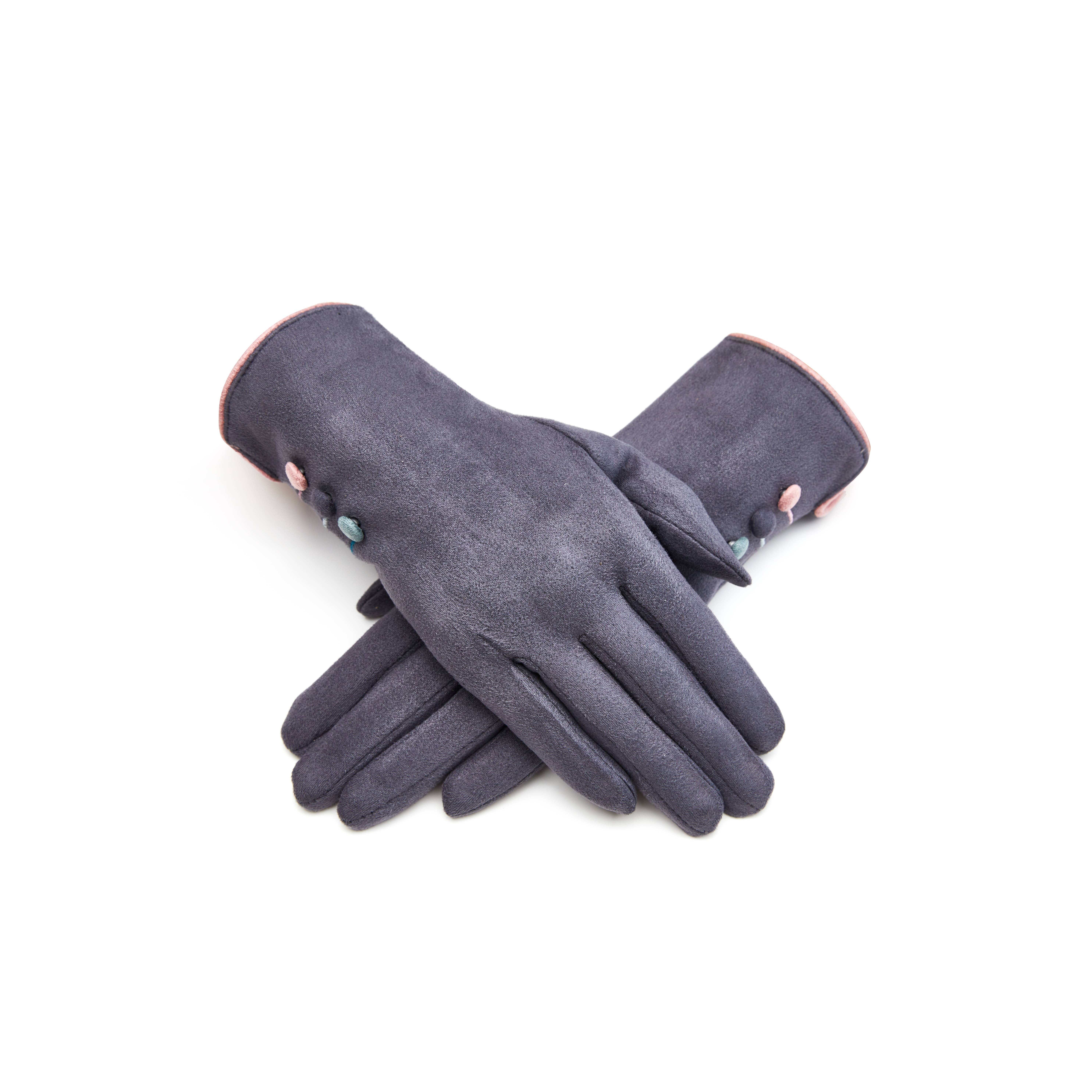 Aavion – wholesale Gloves – Women's – Women's Faux Suede Touchscreen Gloves – Trim & Buttons11