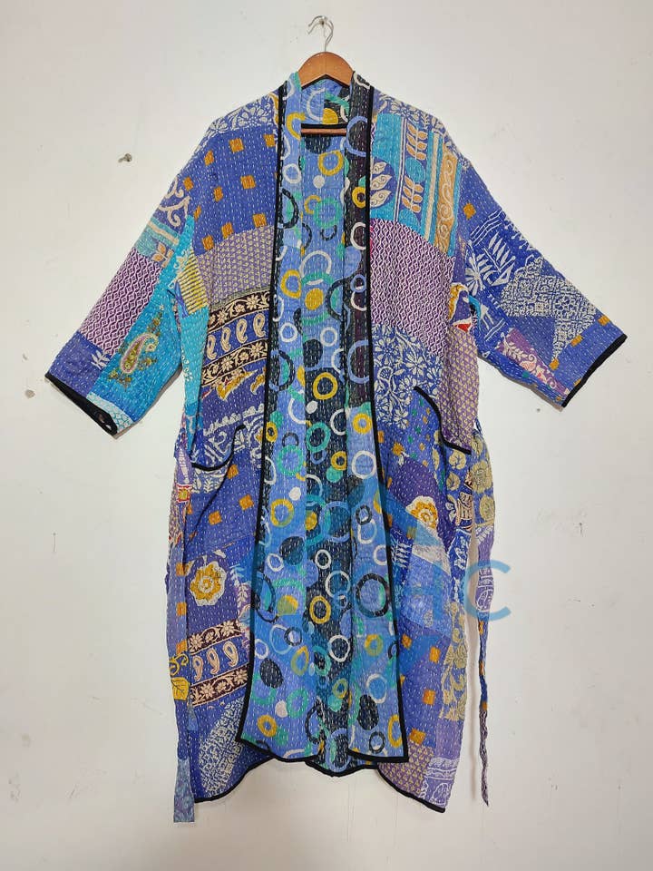 KHC – wholesale Robe – Women's – Patchwork Bath Robe | Vintage Kantha Cotton Kimono | Cotton Robe | Kimono Indian Dressing Gown | Night Wear Suit | Long Cotton Robe9
