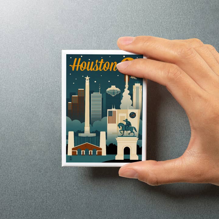 Lantern Press - Wholesale Magnet - MAGNET Houston, Texas, Retro Skyline