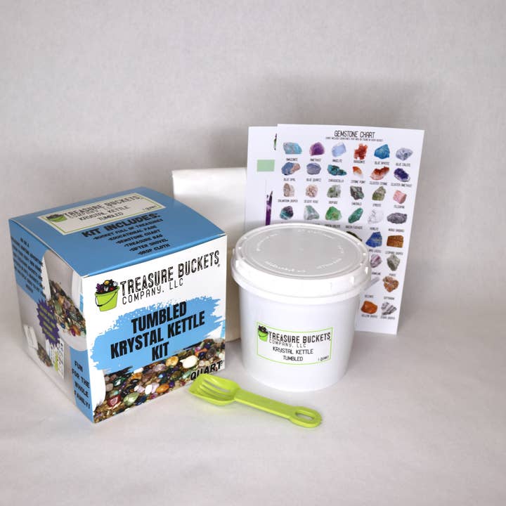 Tumbled Krystal Kettle Gem Mining Bucket Quart Kit - Gems for wholesale by Treasure Buckets Co., LLC