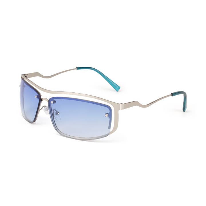 Óculos de Sol Modernos sem Aro – Prata / Gradiente Azul por atacado de V by Vye Eyewear