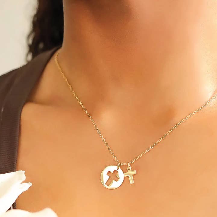 Mint + Sky - Wholesale Pendant/Charm Necklace - Double Cross Necklace1