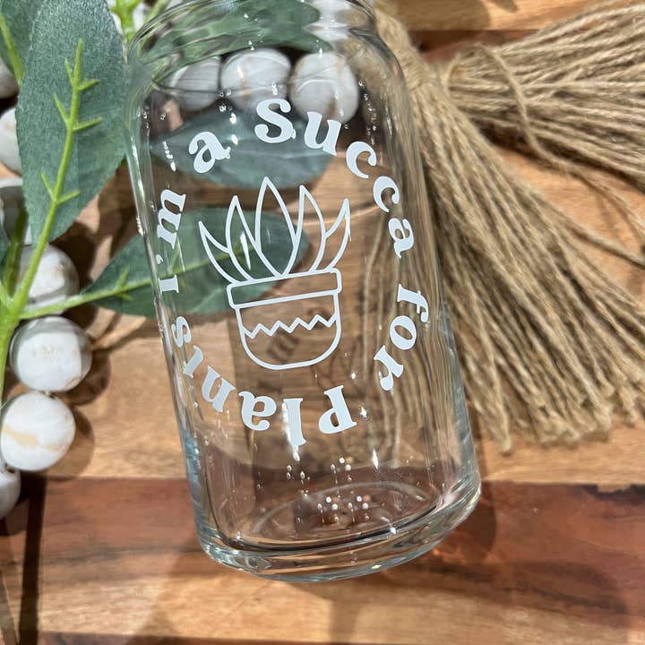 Tasse en verre Plant Lady Can, Succa, Succulent, Gobelet pour la vente par Boho Sips
