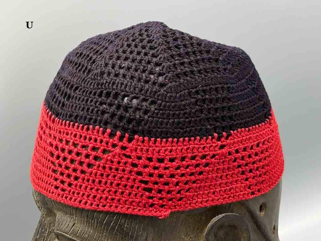 The Niger Bend - Vente Chapeau cloche – unisexe - Chapeau kufi africain bicolore 100% coton crocheté pour homme4