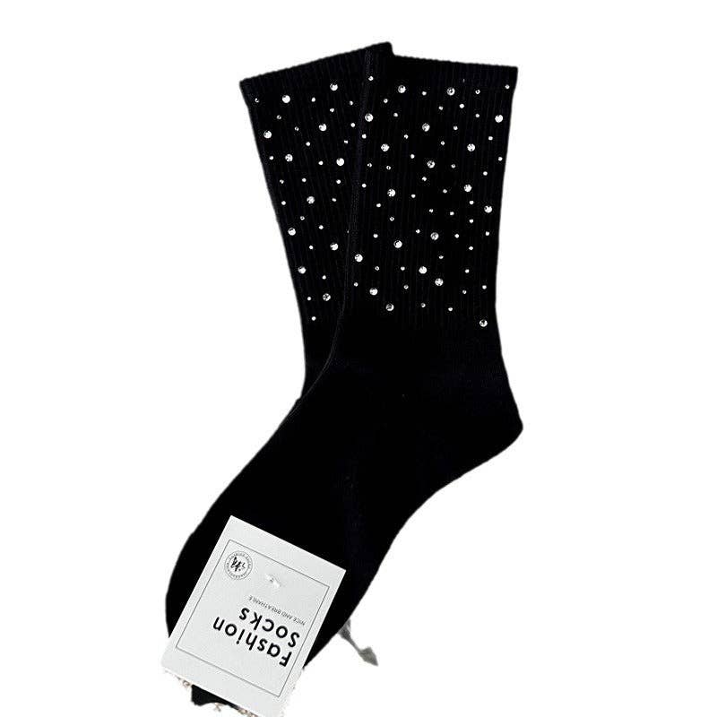 Dipped Shop - Wholesale Socks - Women's - Rhinestone Ribbed Simple Cotton Socks DP25A4382