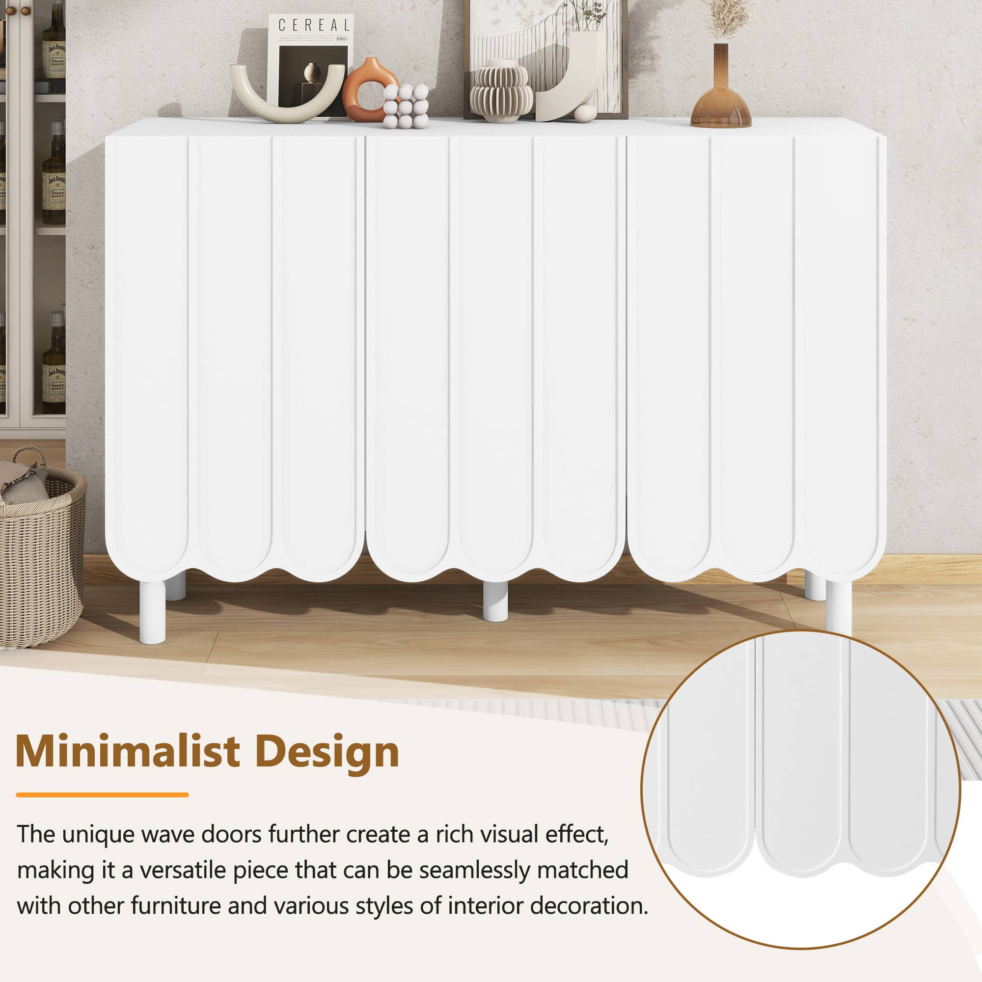 39F Inc. - Wholesale Cabinet - Minimalist Shoe Cabinet/Sideboard (Black/White, Wave Doors)25