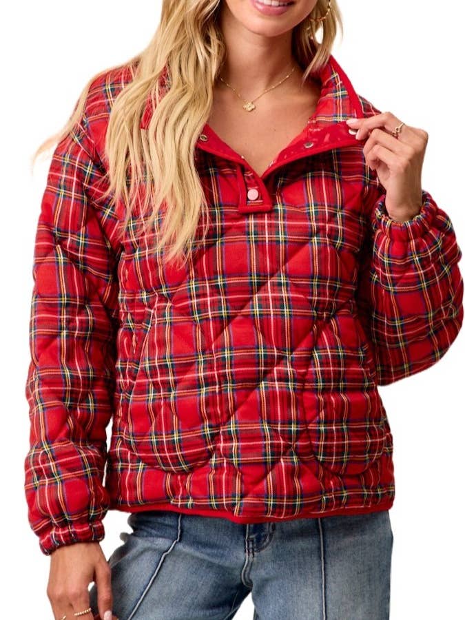 Christmas Theme Quilting Plaid Buttoned Top for wholesale by Vanilla Monkey