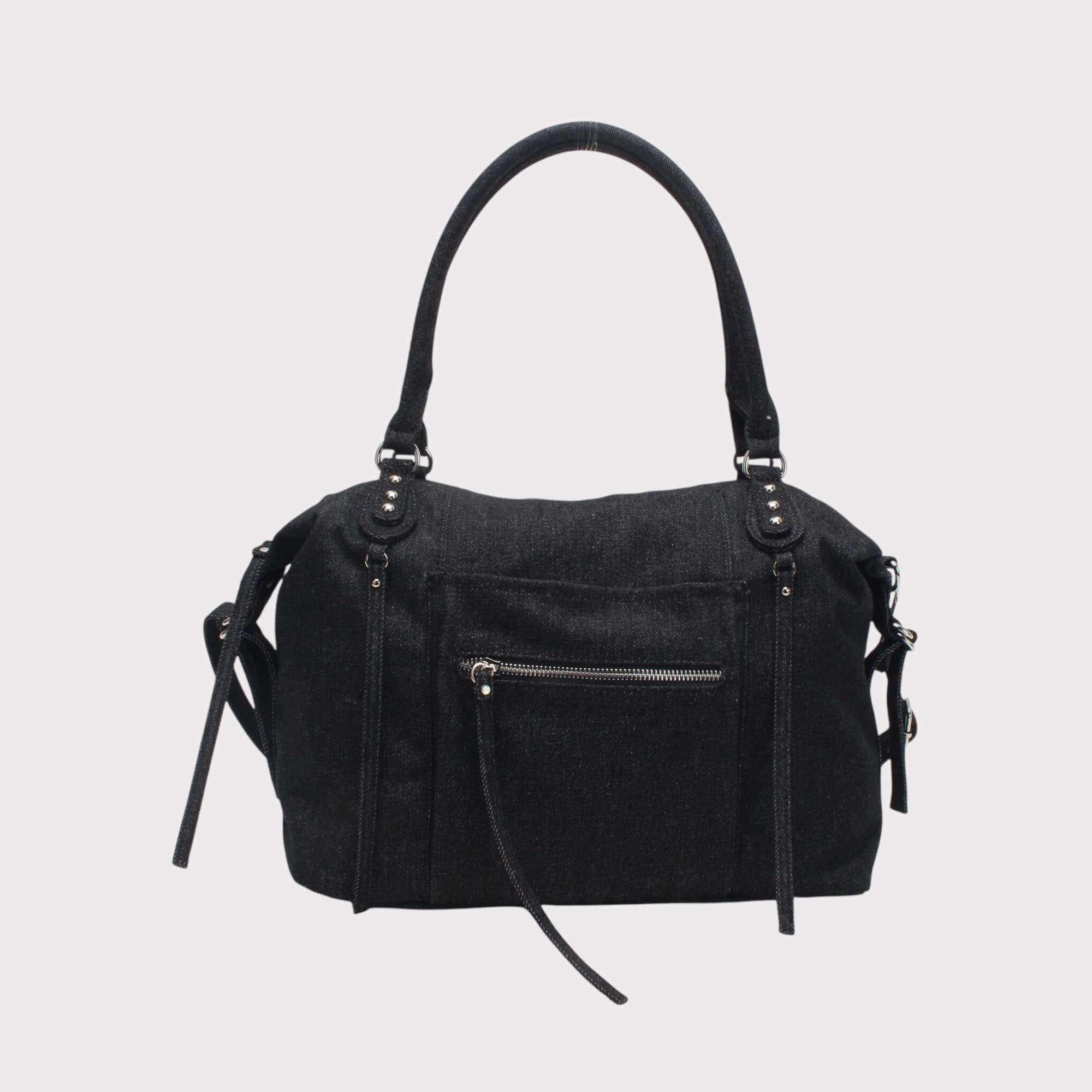 BESTINI - Vente Sac porté épaule – femme -  Sac bowling vintage avec multiple zip, effet jeans6