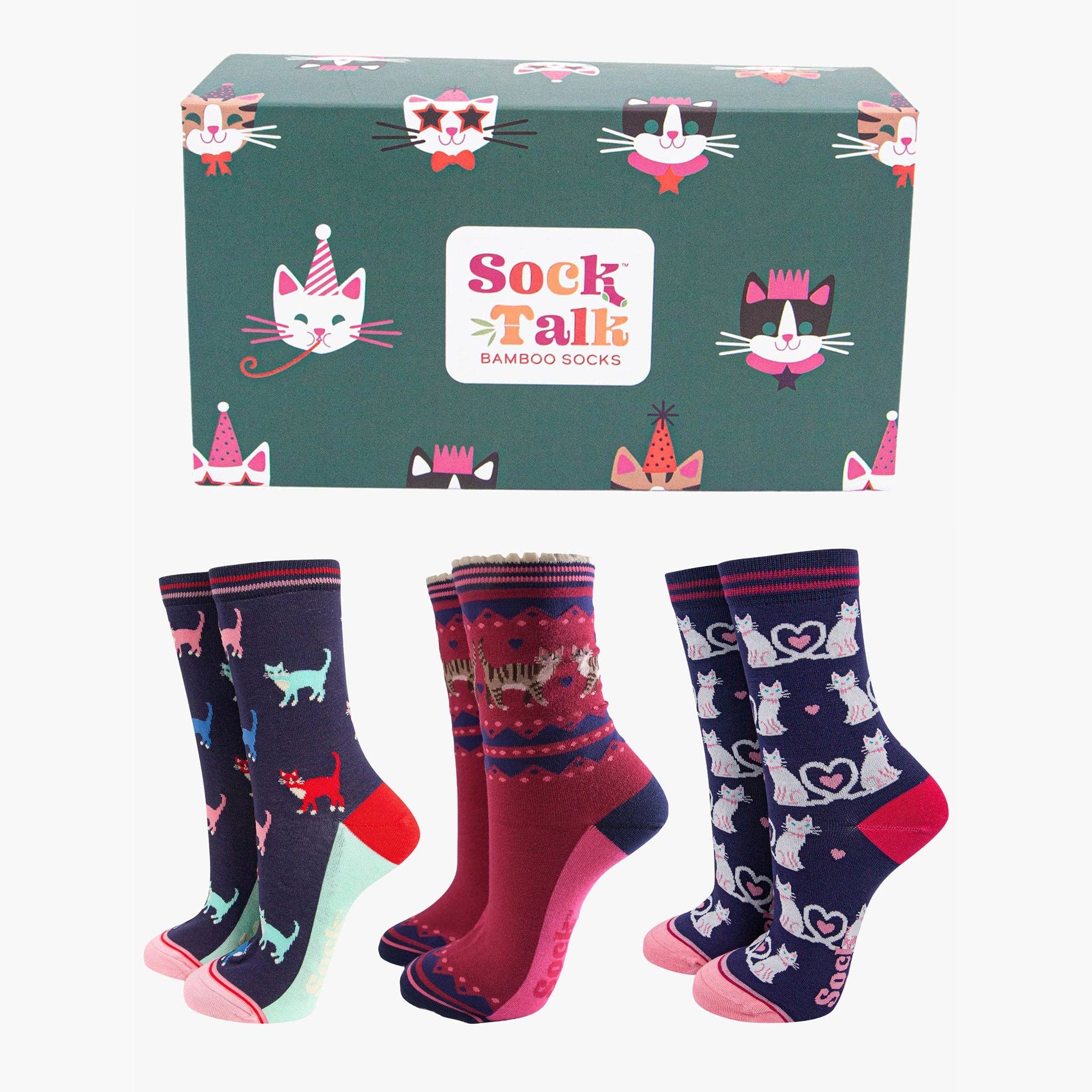 Sock Talk - Wholesale Gift Box - Women's Socks Gift Box- Navy, Cats0