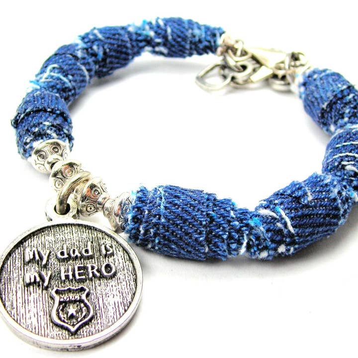 My Dad Is My Hero Police Officer Jean Perlen Knebelarmband für den Großhandel von Chubby Chico Charms