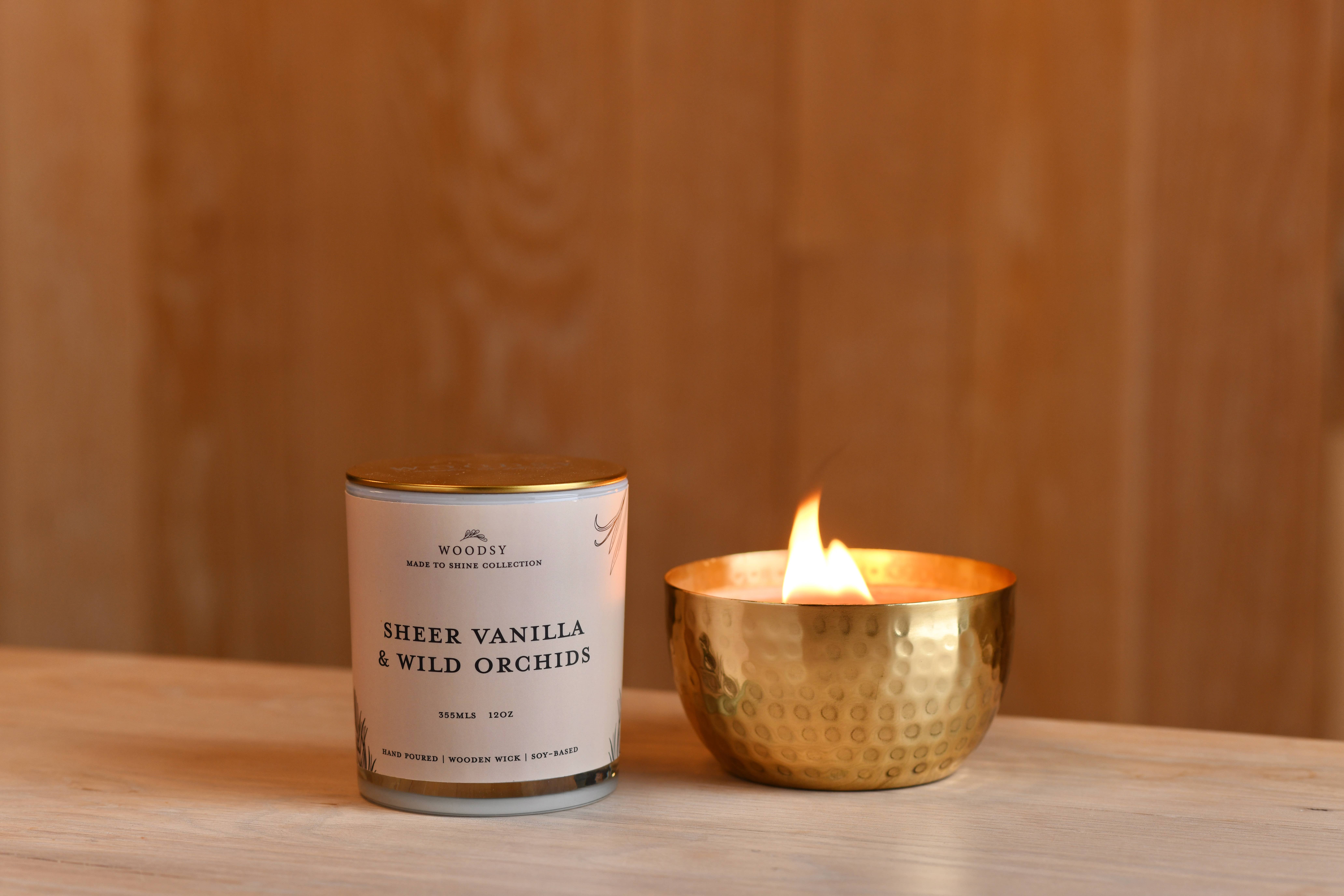 Woodsy Homelife – Großhandel Kerze im Glas / gefüllte Kerze – Sheer Vanilla & Wild Orchid-Duftkerze aus massivem Messing, 14 Unzen, reines Soja3