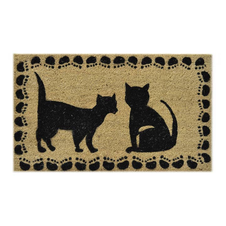 Two Cats Vibrant Coir Door Mat, Brown & Black for wholesale by Imports Decor Inc