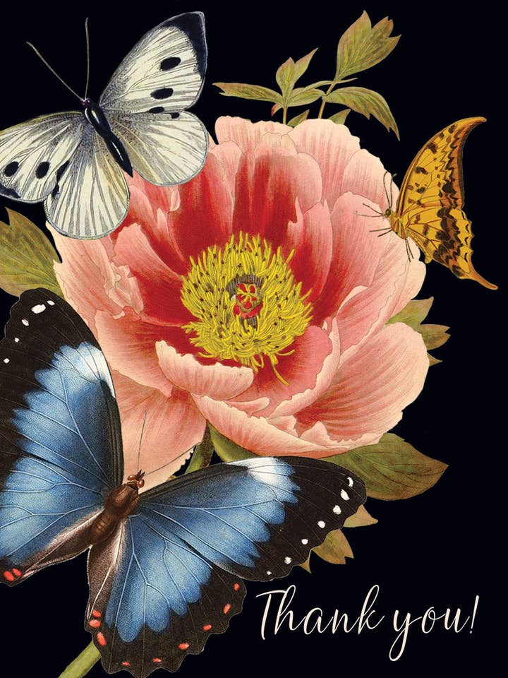 Thank you ( blue buterfly) 5x7 greeting card for wholesale by P. Flynn Design / Phun House