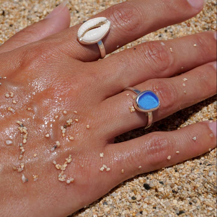 The Salty Gem - Vendita all'ingrosso Anelli con pietra singola/solitario - Anello Artigianale con Vetro Marino Blu1