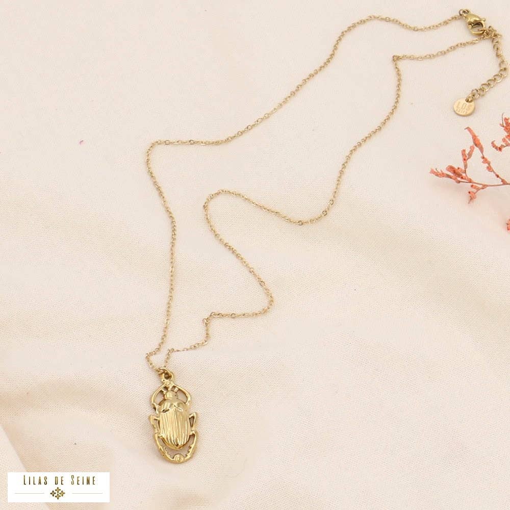 golden Stainless steel beetle pendant necklace 0123587 for wholesale on Faire0