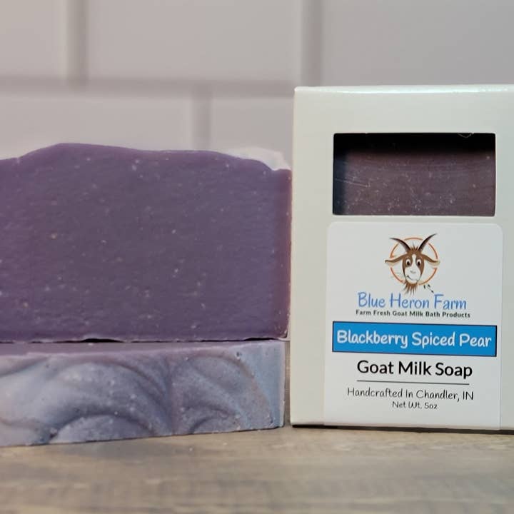 Blackberry Spiced Pear Goat Milk Soap for wholesale by Blue Heron Farm