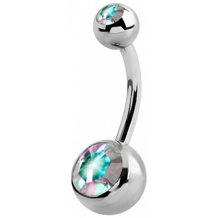 Bodytrend - Wholesale Belly Ring - TITANIUM-DOUBLE JEWEL BANANABELL 14G(1.6MM)CRYSTAL BELLY BAR2