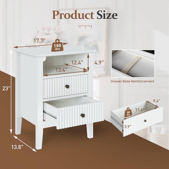 Heynemo - Wholesale Cabinet - Fluted Nightstand Set of 2 with Charging Station6