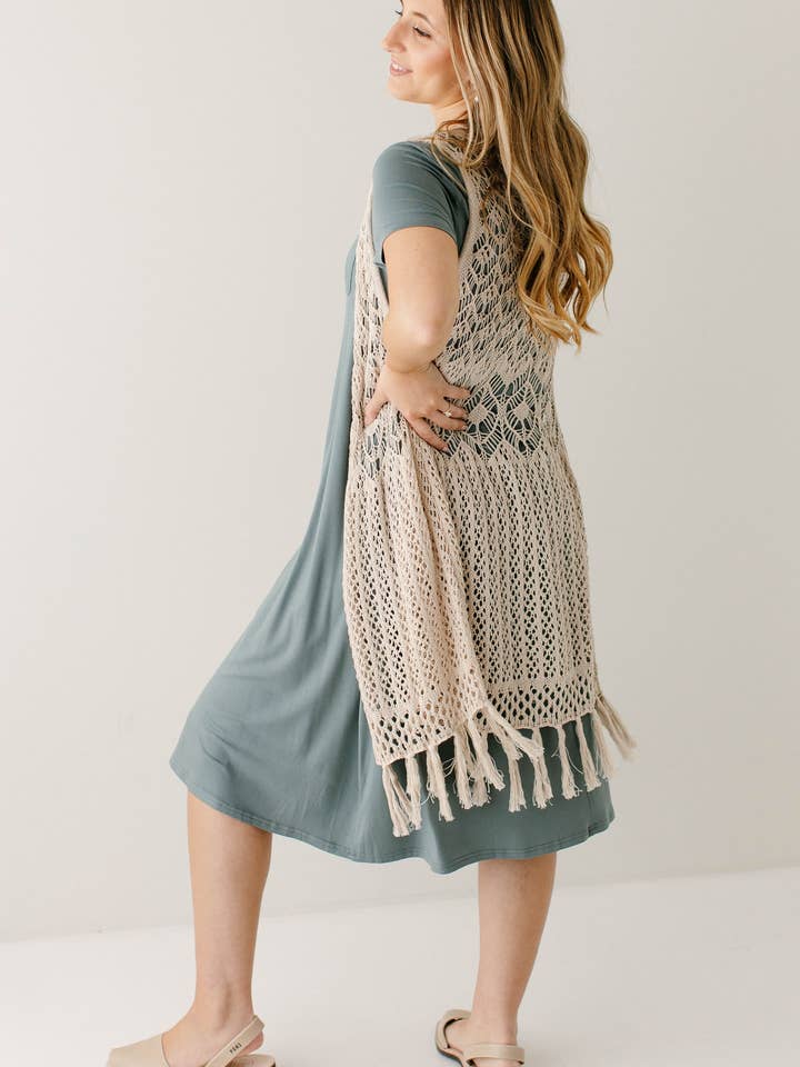'Cameron' Cotton Crochet Knit Vest in Tan FINAL SALE for wholesale on Faire3