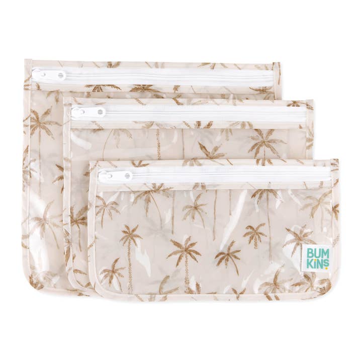 Clear Travel Bag 3 Pack: Palm Daze for wholesale by Bumkins
