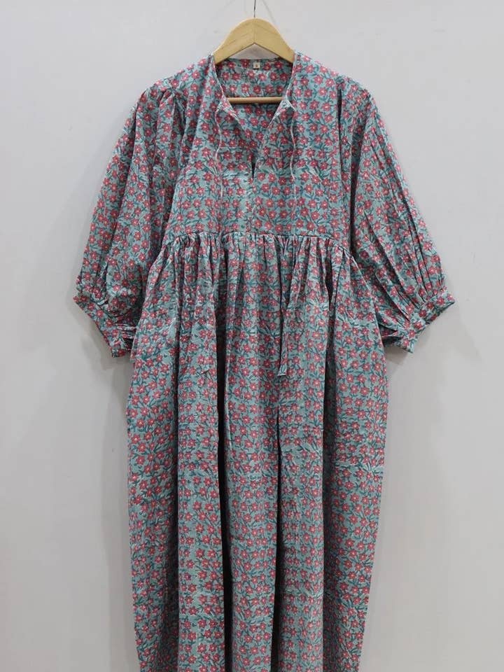 Floral Print Long Dress, Deep Neck with string closer Dress for wholesale by bhavnas boutique