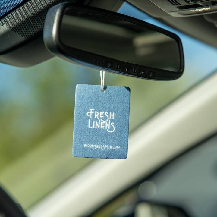 Fresh Linens Car Air Freshener for wholesale by Woods & Spice