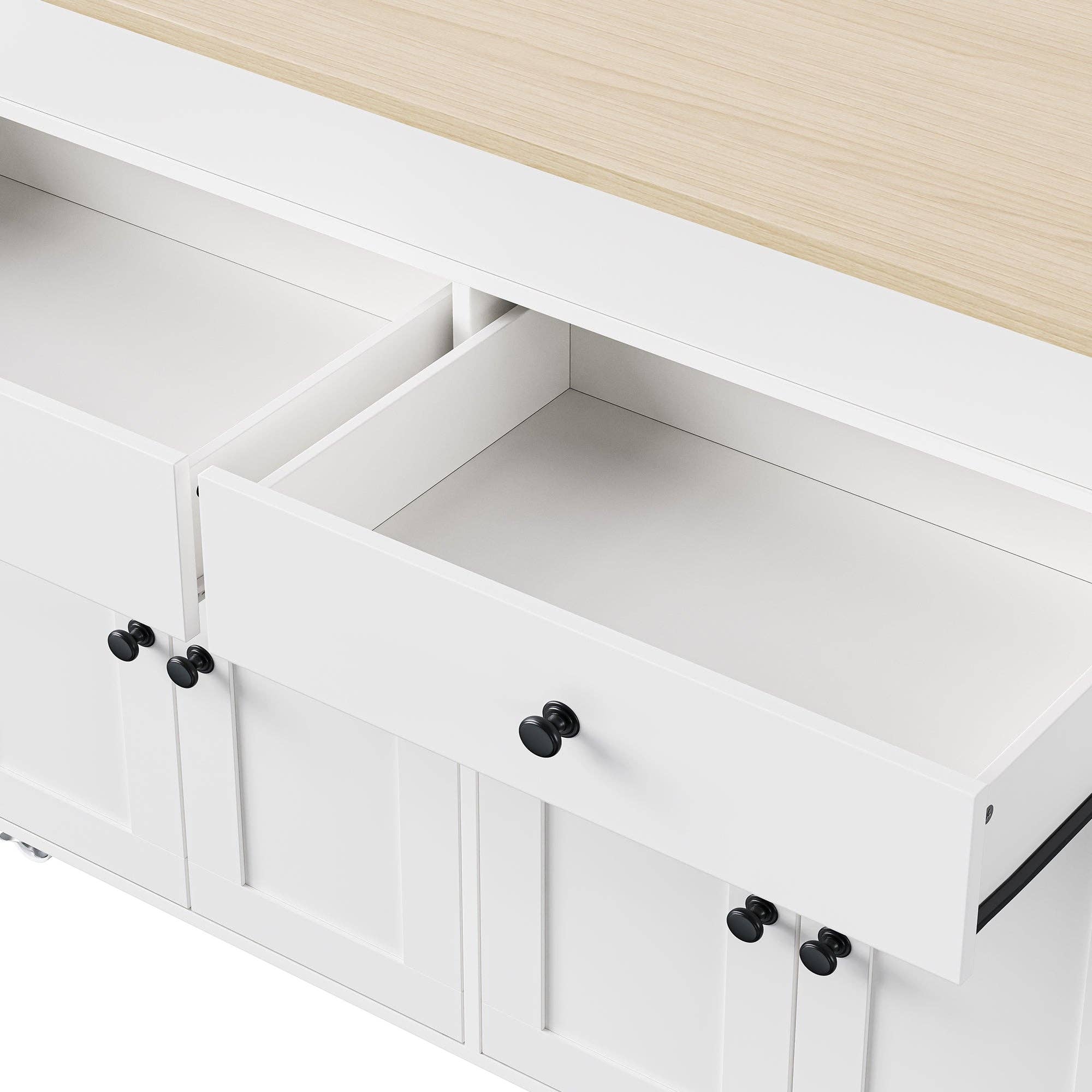 HOMYCASA DESIGN INC - Wholesale Kitchen Storage/Organizer - K&K 74.5 inch Kitchen Island with Extendable Dining Table , Rolling Kitchen Island on Wheels with Spice Rack and 2 Drawers,  Kitchen Storage Cart with 4 Door Cabinet, for Kitchen, Dining Room, White26