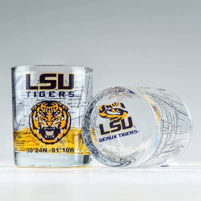 Greenline Goods - Wholesale Cocktail/Liquor Glass - Louisiana State University Whiskey Glass Set (2 Low Ball Gla