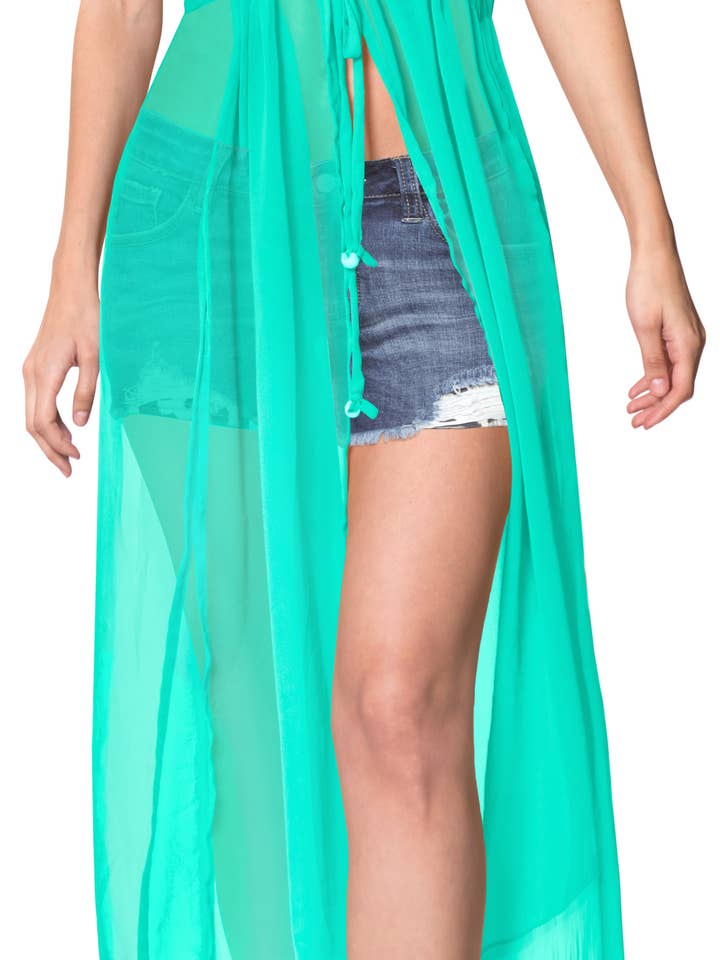 LA LEELA Women Open Front Kimono M-L Army Green-AB870 for wholesale by LA LEELA \ HAPPY BAY