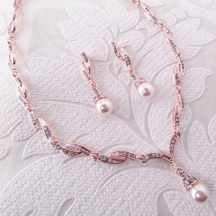 Dalfiya - Venta al por mayor Juegos de joyas - Conjunto clásico de collar y aretes colgantes para novia