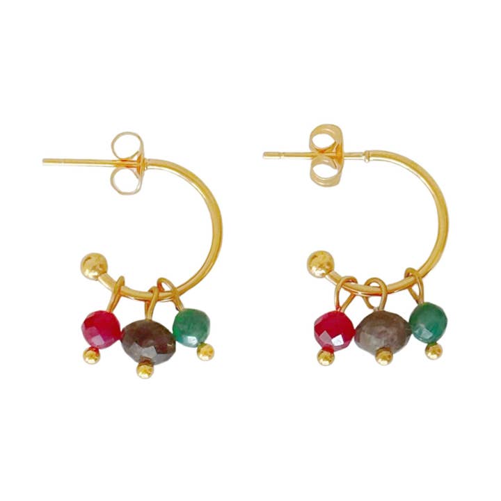 Emerald, Ruby & Labradorite Earrings - Gold for wholesale by Saint Clairmont
