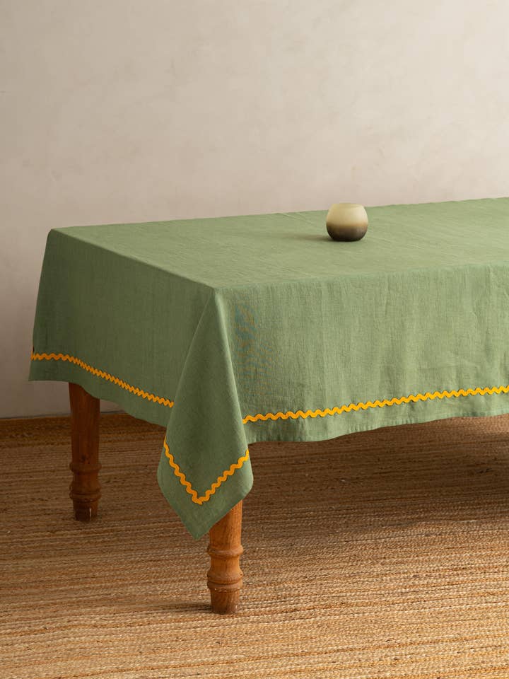 Minimalist Yellow Lace Linen Tablecloth – Everyday Use for wholesale by Live Linen