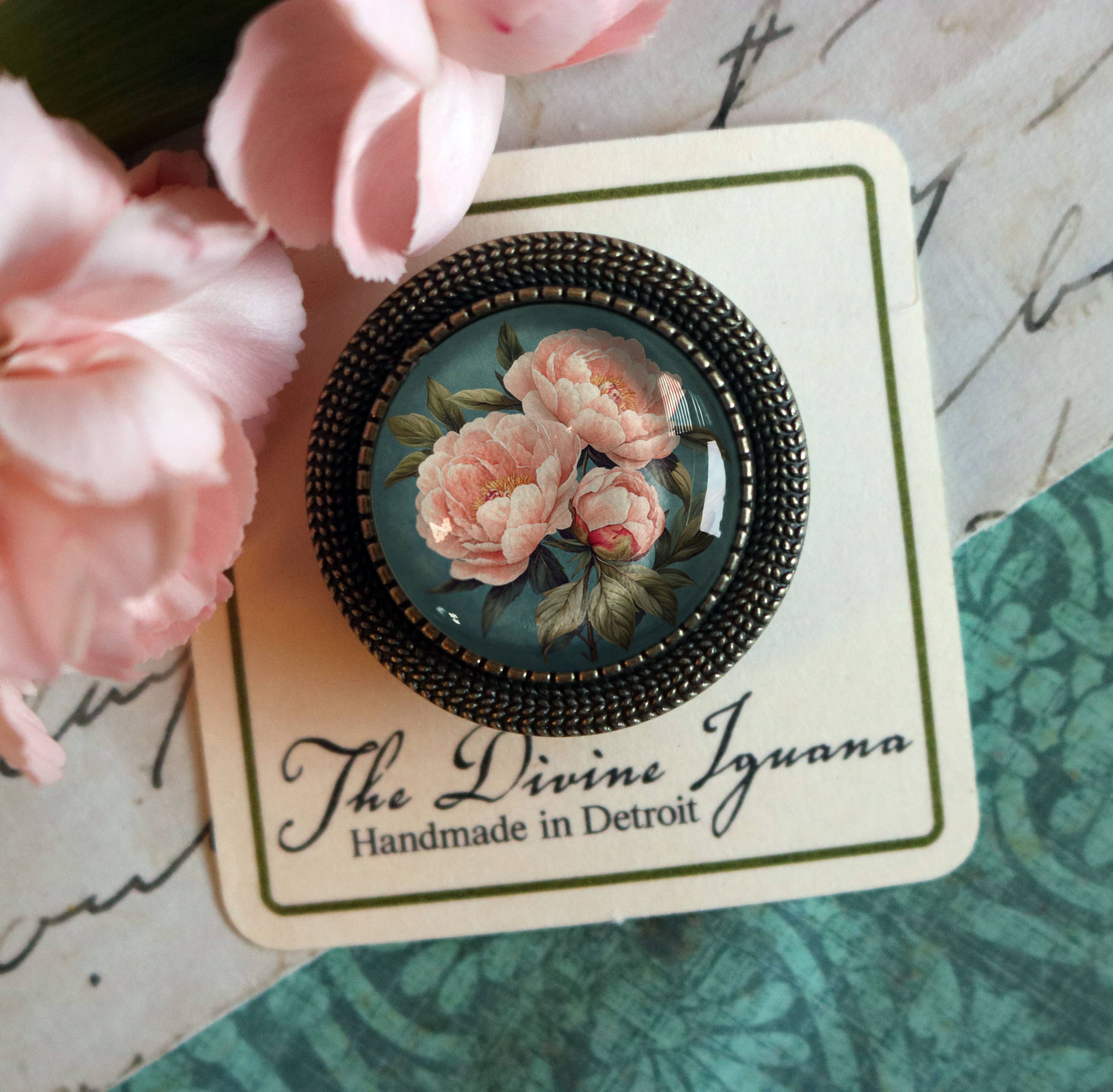 The Divine Iguana - Wholesale Brooch - Pink Peony Spring Floral Cottage Core Brooch 2