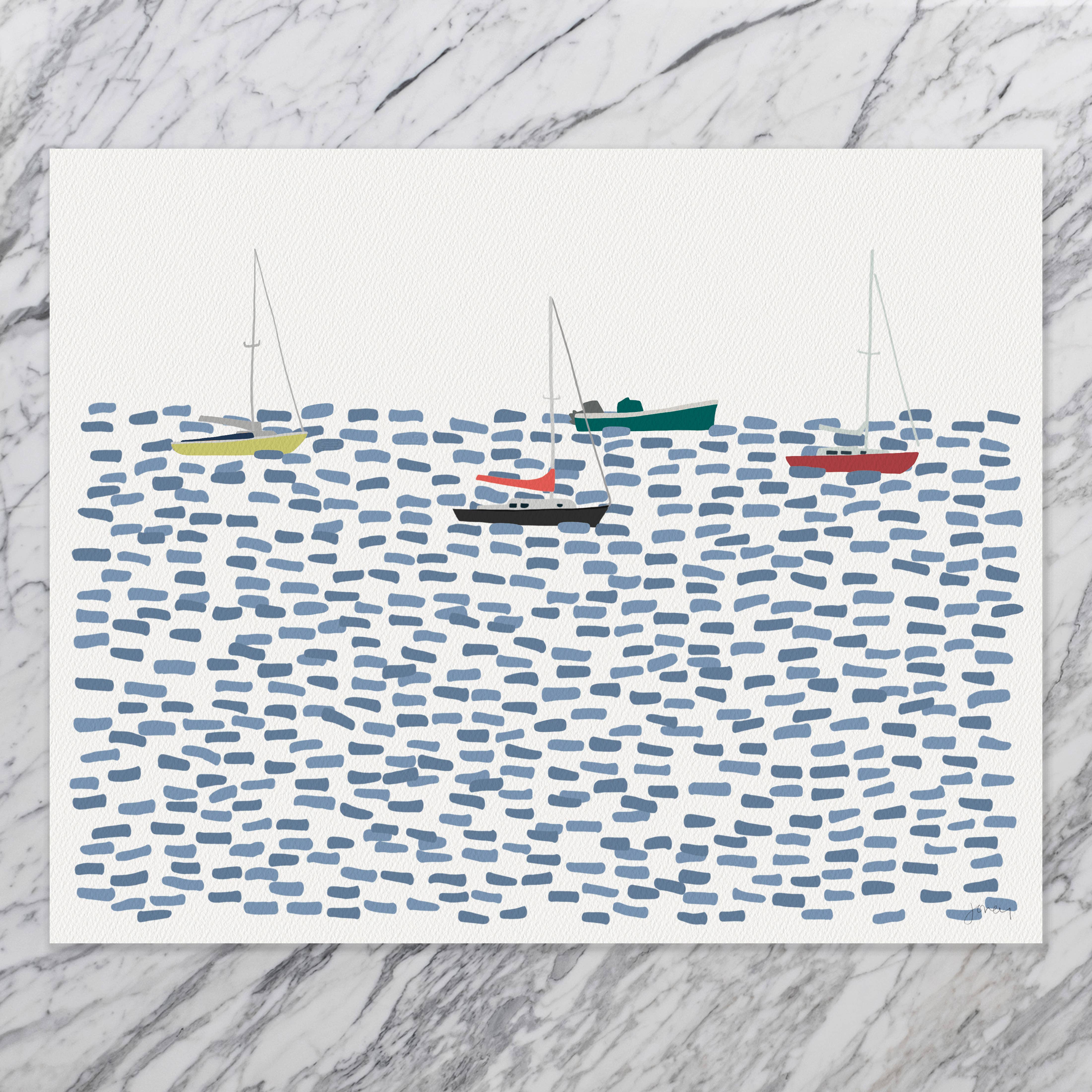 Jorey Hurley - Wholesale Art Print - Moored Sail Boats Art Print. Signed. Unframed. 2508031