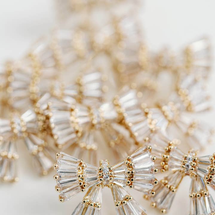 St Armands Designs of Sarasota - Wholesale Stud/Post Earrings - Gold Maxi Sparkler Holiday Statement Stud Bow Earrings1