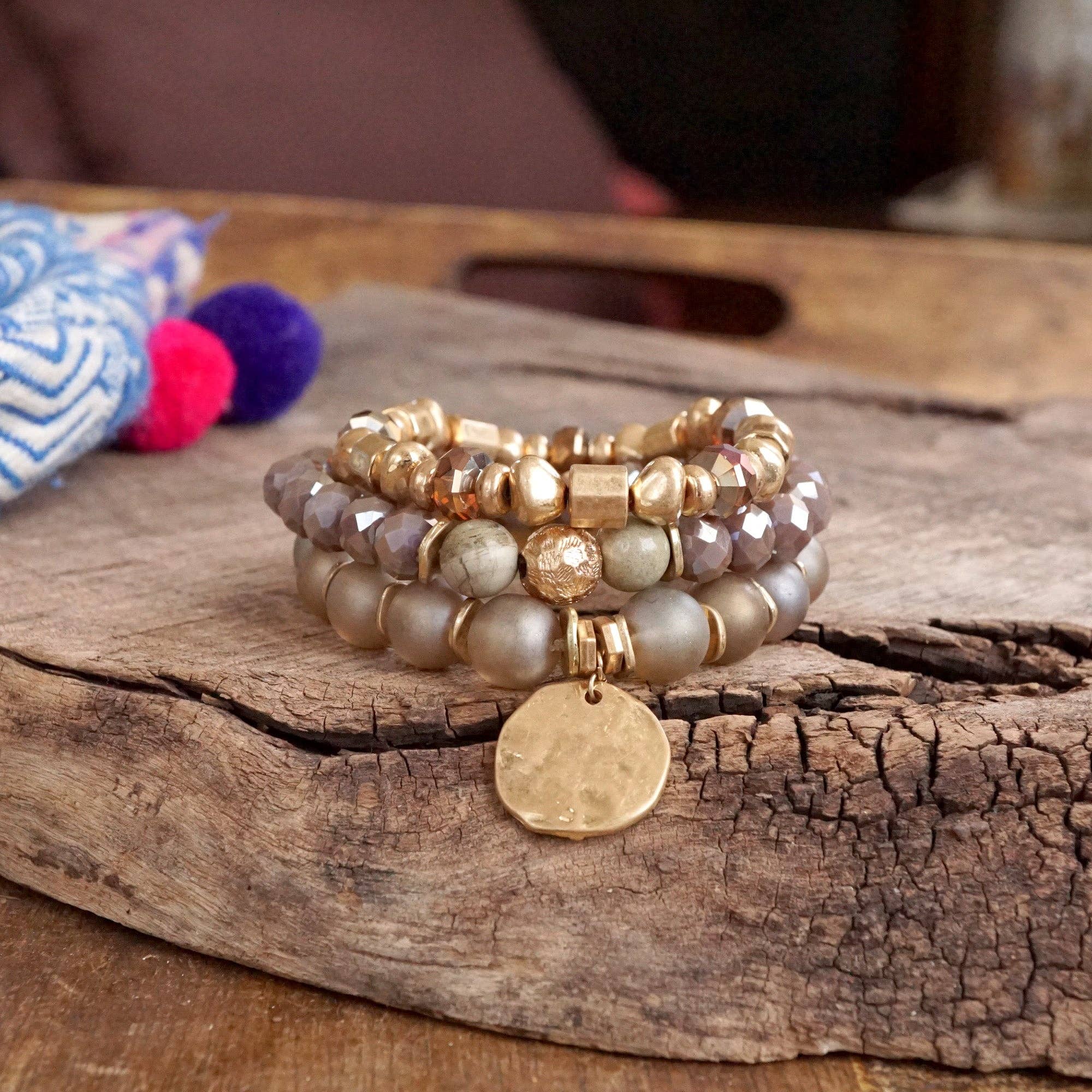 PennyLine inc - Wholesale Beaded Bracelet - Boho Beads Coin Bracelets Statement set in Rose Pink0