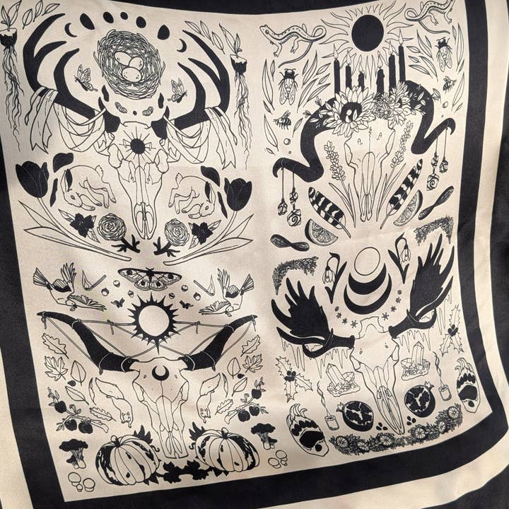 Bone and Dagger Assorted Mercantile - Wholesale Scarf - Women's - Seasons Skulls Silk Scarf