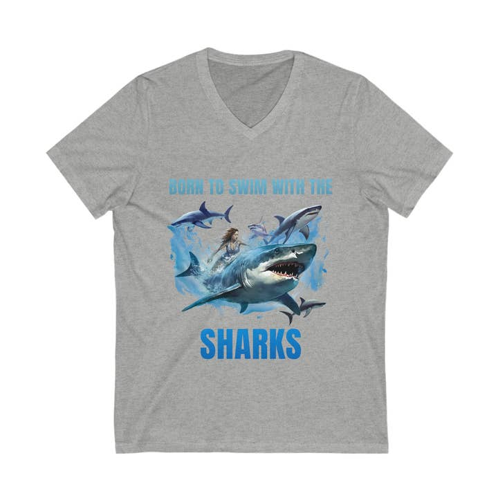 Unisex Jersey Short Sleeve V-Neck Tee for wholesale by 2 Sharks Apparel And More