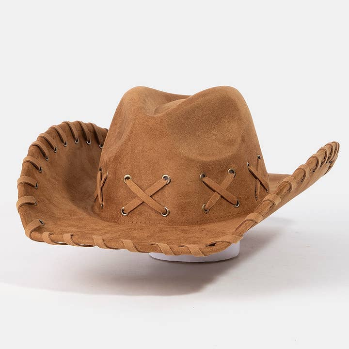 Braided Brim Faux Suede Cowboy Hat for wholesale by Collections by Fame Accessories