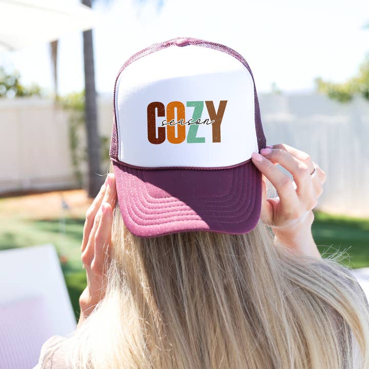 Cozy Season Trucker Hat – Block Script Mix for wholesale by The Boho Haus