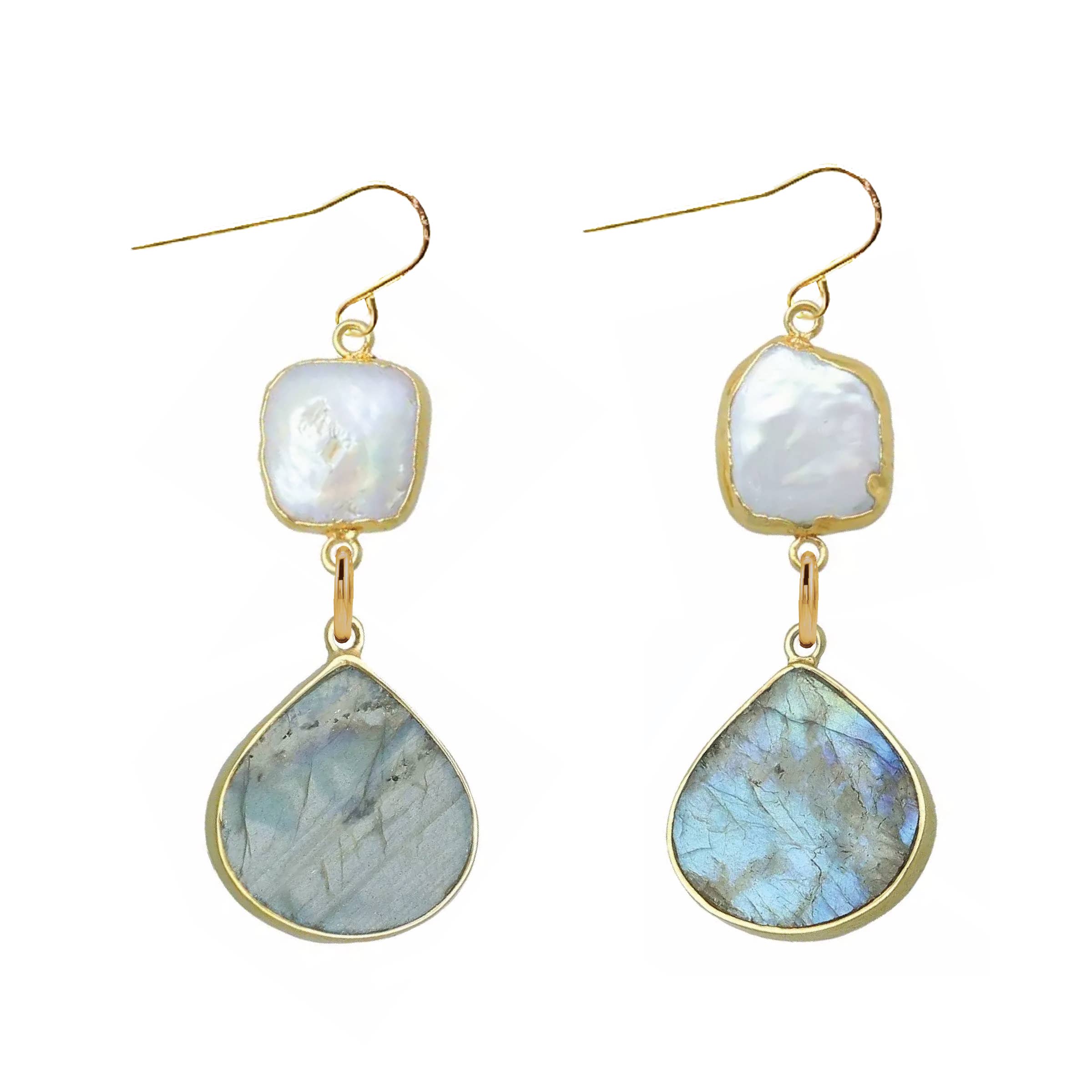 Mint + Sky - Wholesale Dangle Earrings - Freshwater Pearl and Labradorite Earrings