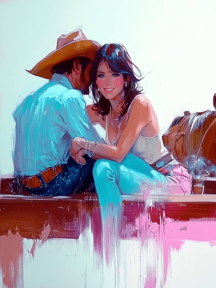 Helt min – Westernromantik 8"x10" konstverk i 11"x14" cowboy och cowgirl landsbygdskärlek för wholesale av Mowbi