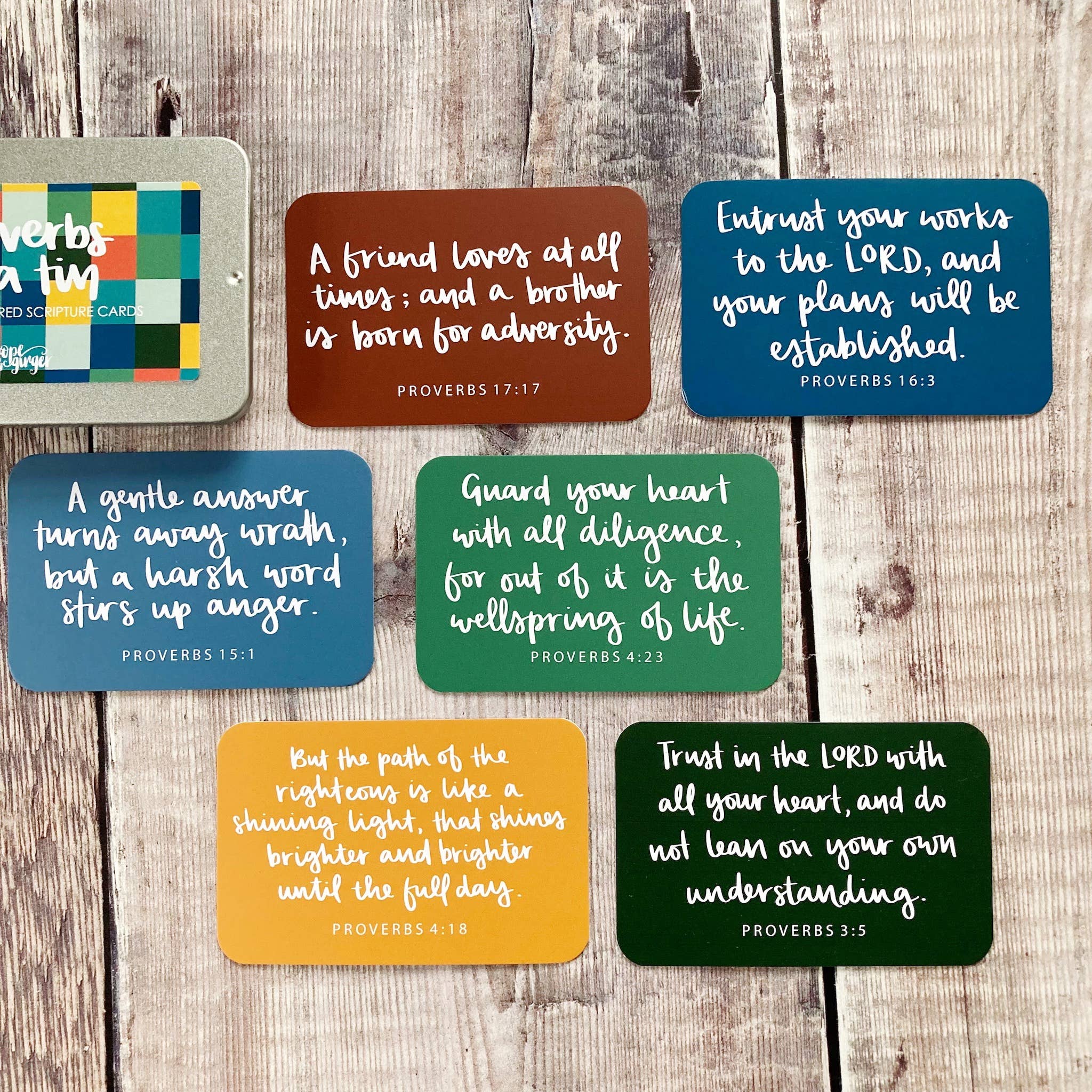 Hope and Ginger – wholesale Religious card – Proverbs in a Tin - 15 Hand-lettered Scripture Cards2