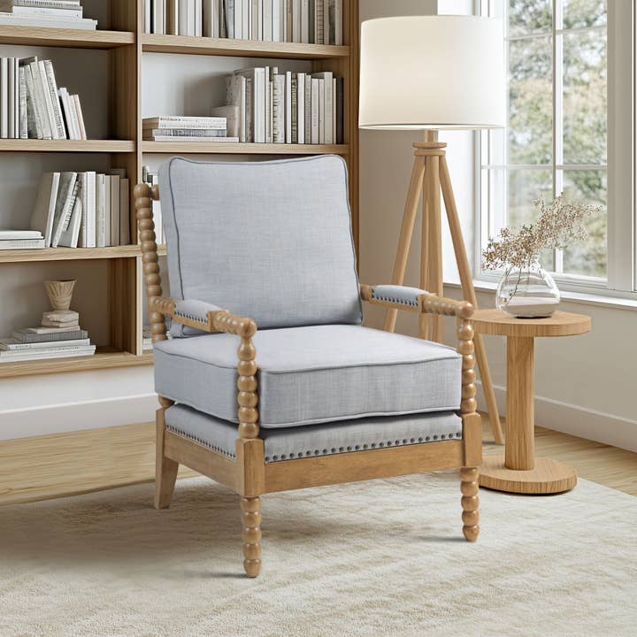 Olliix - Wholesale Chair - Padded Armchairs Turned Legs Farmhouse Accent Chair, Blue