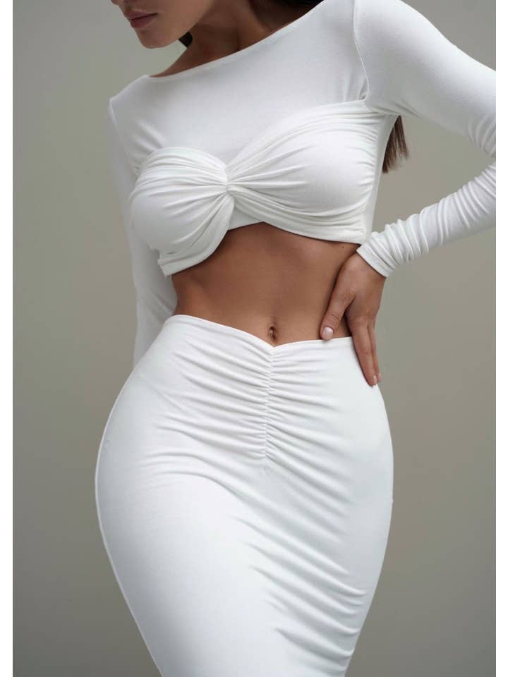 Hvid Elegant ShirRed Maxi Nederdel & Crop Top Sæt - Hvid for engroshandel på Faire